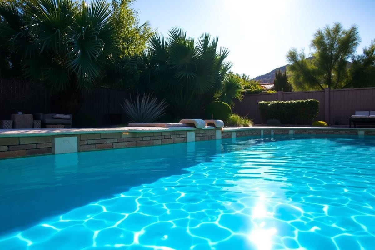 Refreshed Scottsdale pool with crystal-clear water and optimal chemical balance