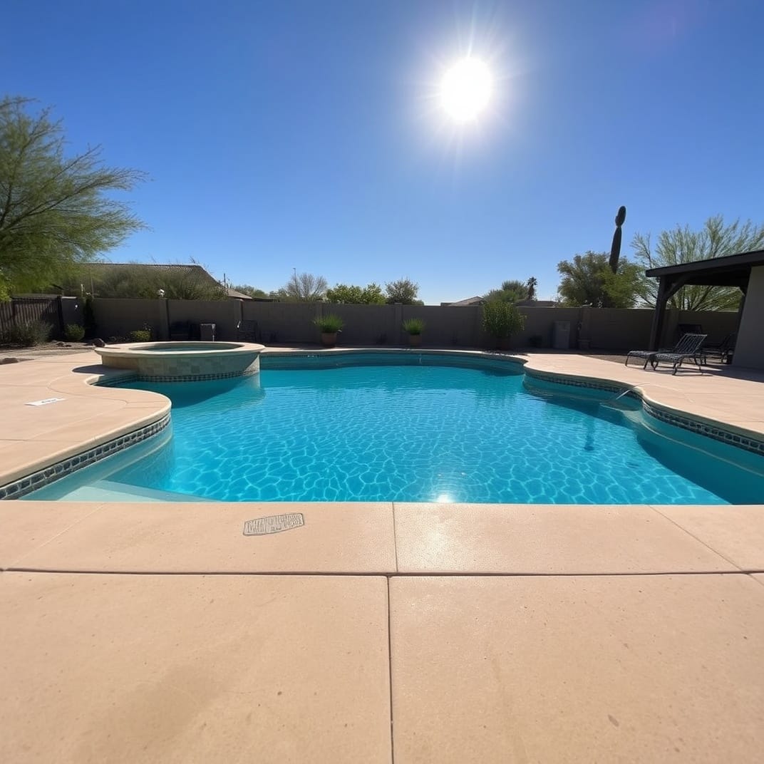 Pool technician balancing chlorine levels in clear Scottsdale pool